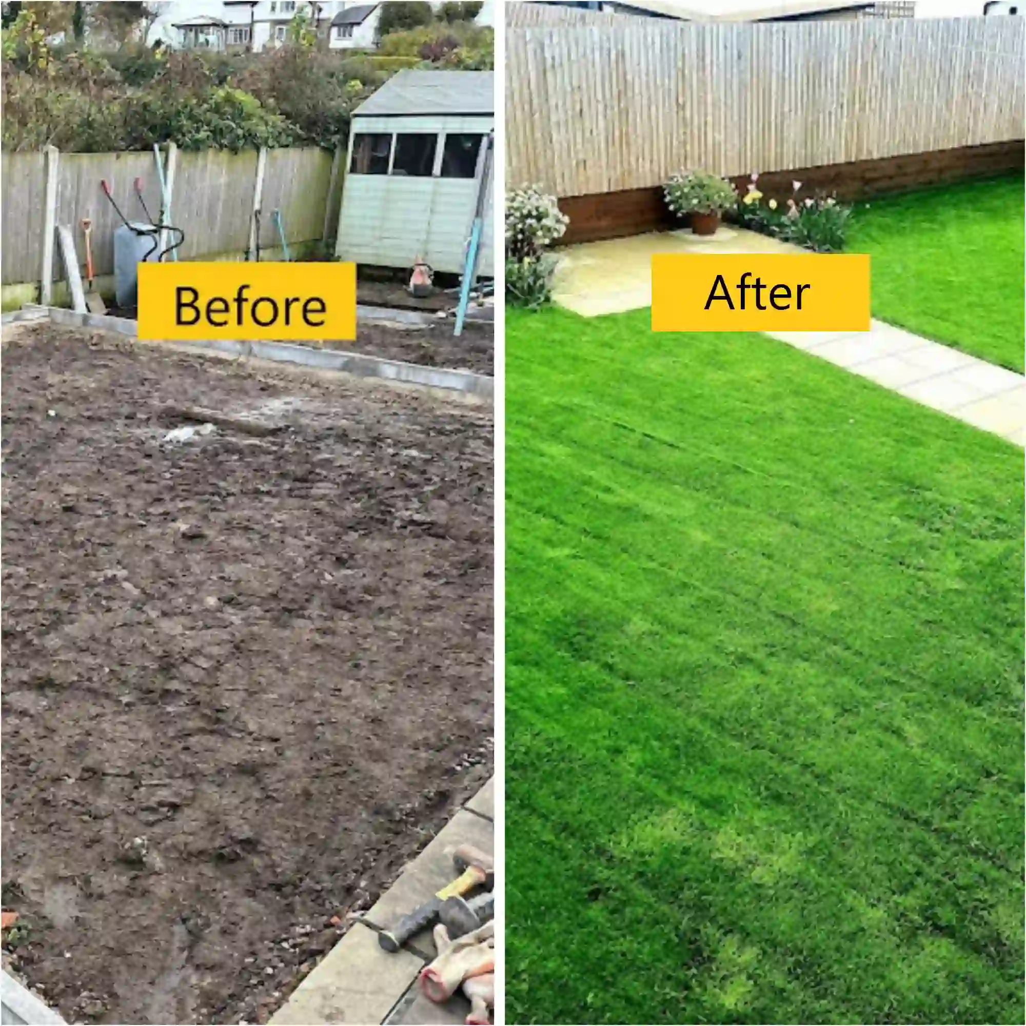 Before and After Work done of SOD Turfing Installation Service in Lancaster UK
